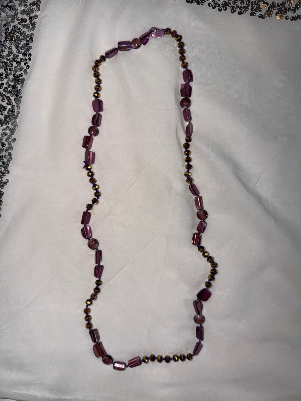 Amethyst Color Beaded Long Necklace 36 inch - Women Jewelry